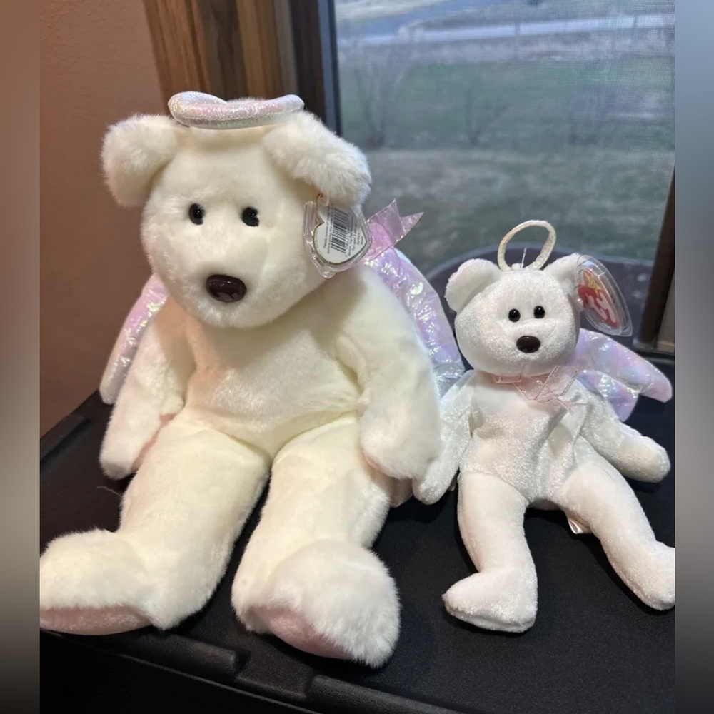 Ty Beanie Baby And Buddy "HALO" The Angel Bear Stuffed Animal Plush Toy 1998 New